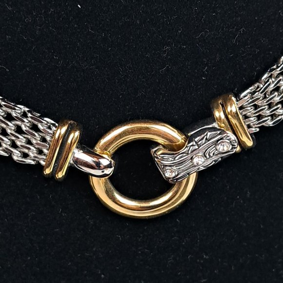 Mesh Chain Necklace & Bracelet Set with Donut Pendant Silver & Gold Tone - Picture 5 of 15